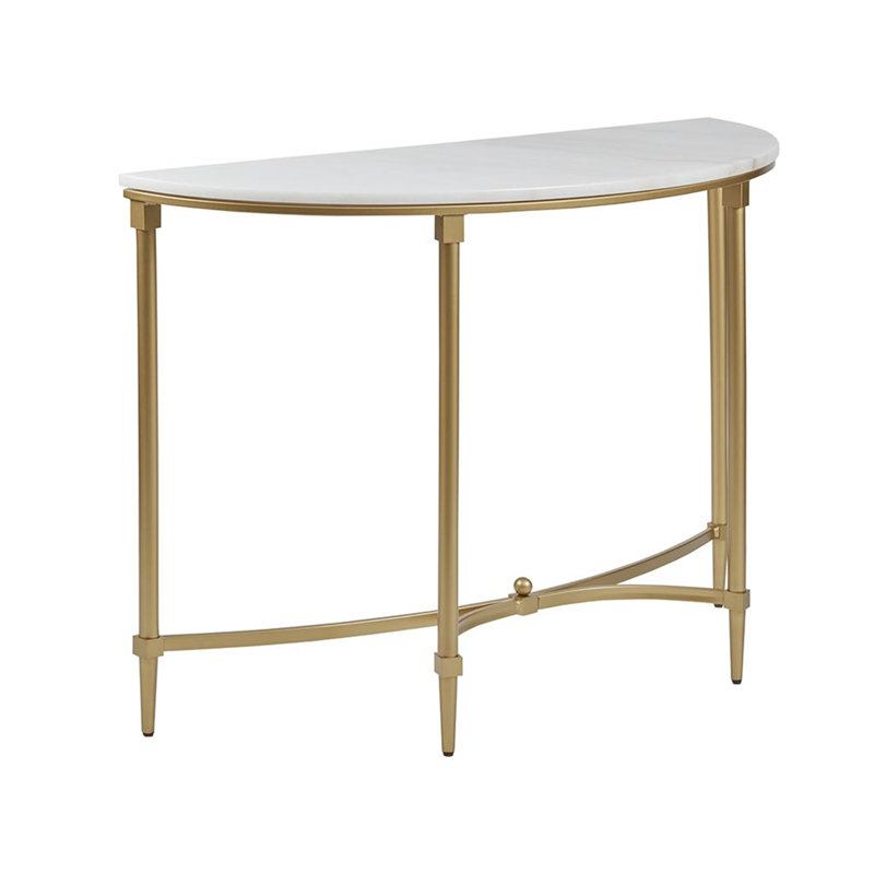 Elegant Bordeaux Demilune Console with White Marble Top and Gold Legs