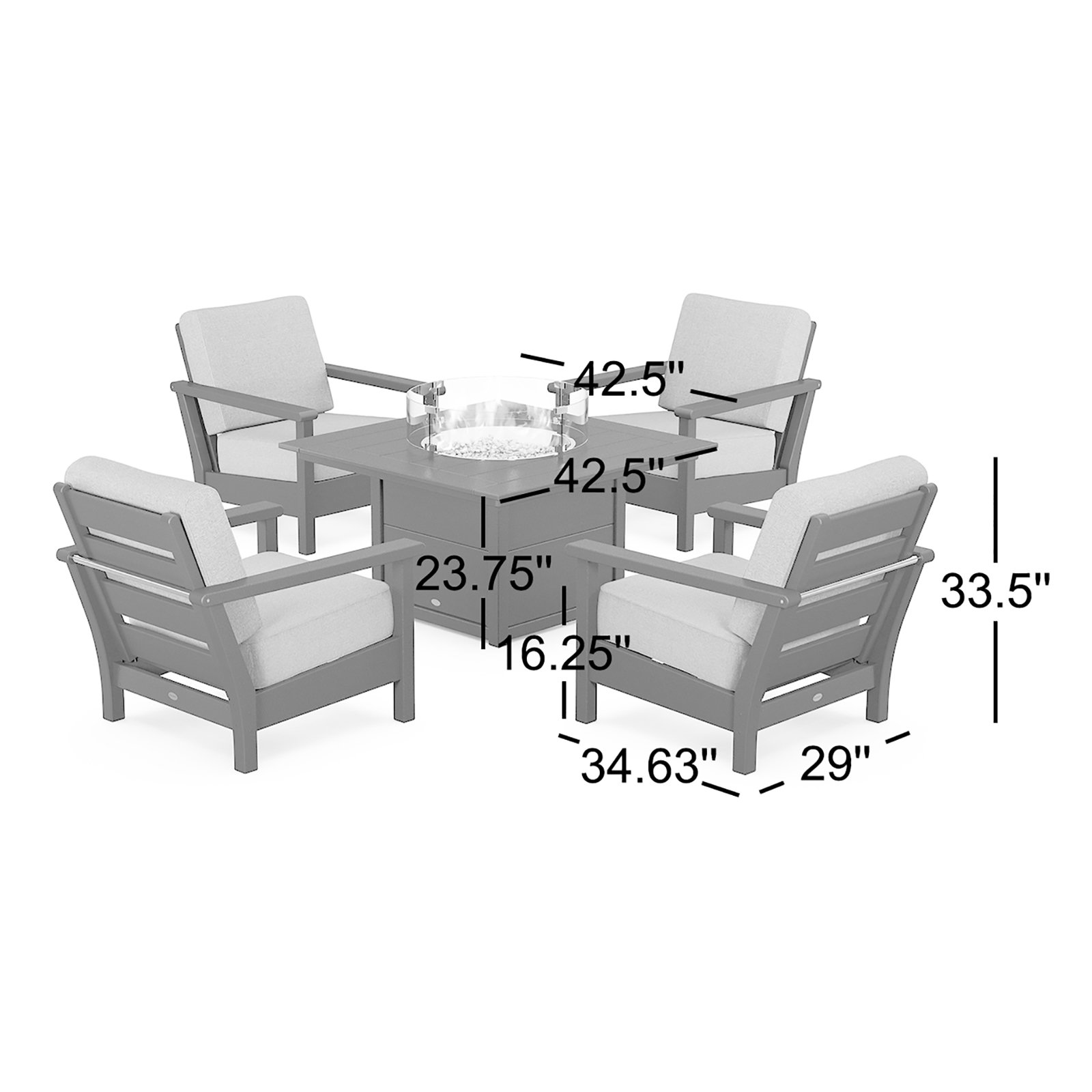 POLYWOOD® Harbour 4-Person Patio Seating Group, Slate Gray Frame/Natural Linen Cushion