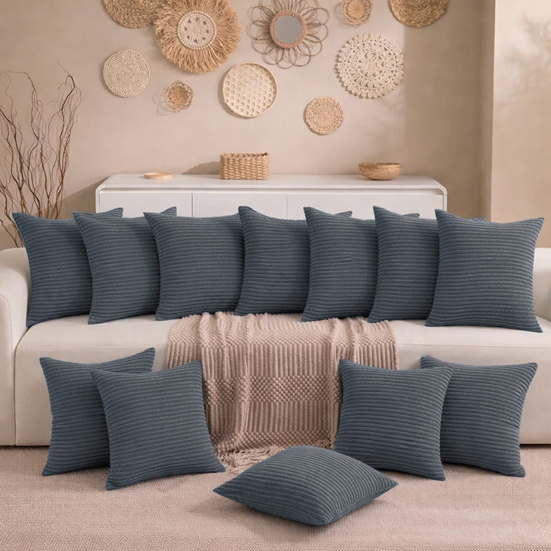 Aspire Homeware Striped Square Velvet Cushion Cover, Pack of 12, Grey