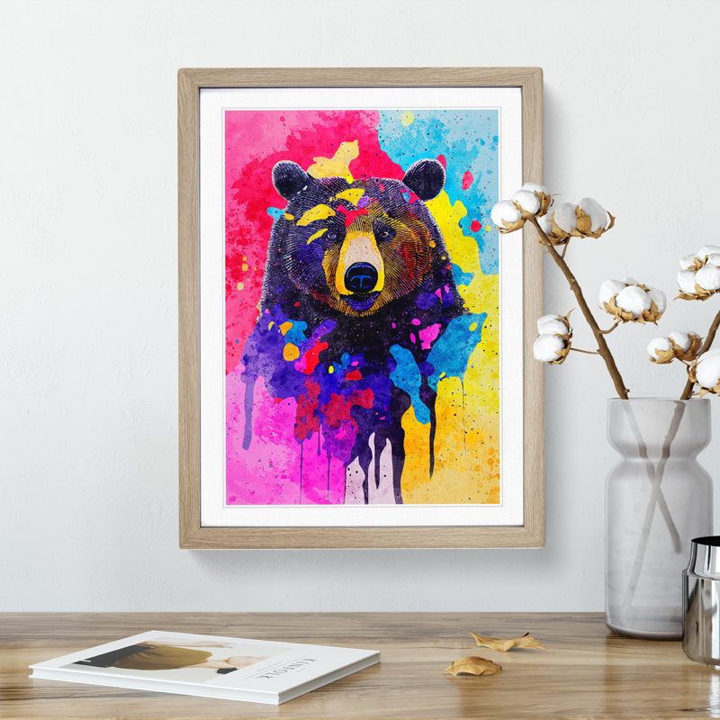 A Bear No.3 Abstract - Single Picture Frame Painting, 34cm H x 25cm W x 2cm D, Oak