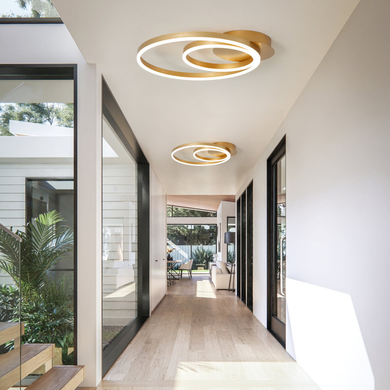 2-Light LED Flush Mount Dimmable for Bedroom Hallway Living Room, Gold