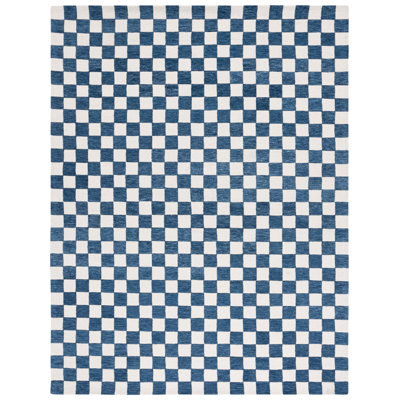 Freemont Blue Ivory Hand-Tufted Checkered Rug