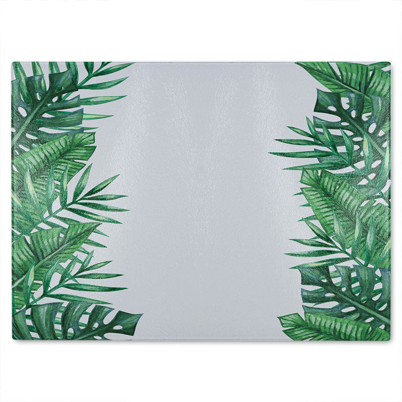 Half Botanical Border Glass Chopping Board, 40cm L x 28cm W