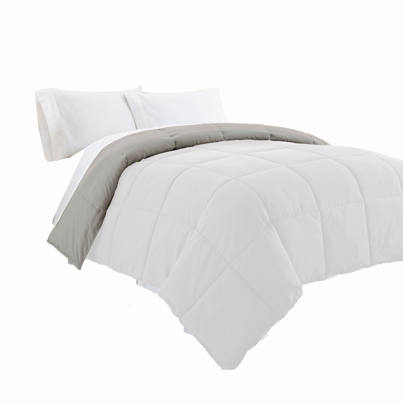 Microfiber Reversible Comforter, Queen Comforter, White/Gray