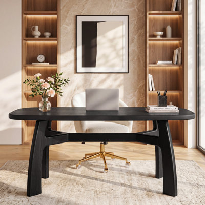 63-Inch Solid Wood Computer Desk,  Boat-Shaped Office Desk