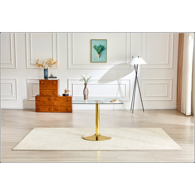 Table de salle à manger 38,5 pouces moderne minimaliste carrée en verre avec base en métal à une colonne, pouvant accueillir 2 à 4 personnes, disponible en noir, or ou argent