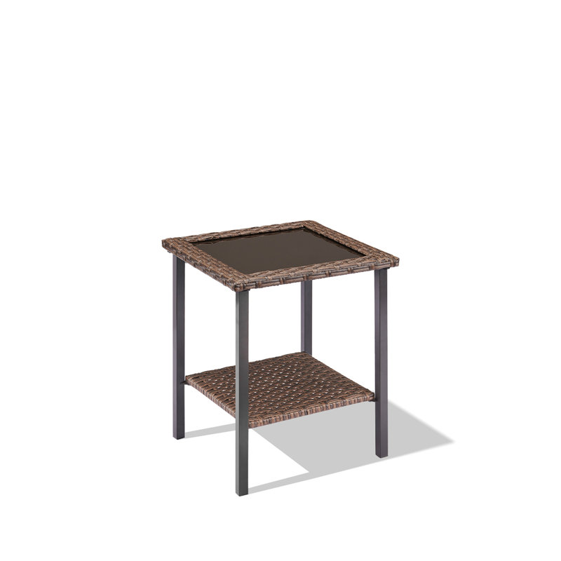 Outdoor Wicker Side Table, All Weather Rattan Small Patio Table Square End Table For Pool Balcony Deck Porch Lawn Backyard