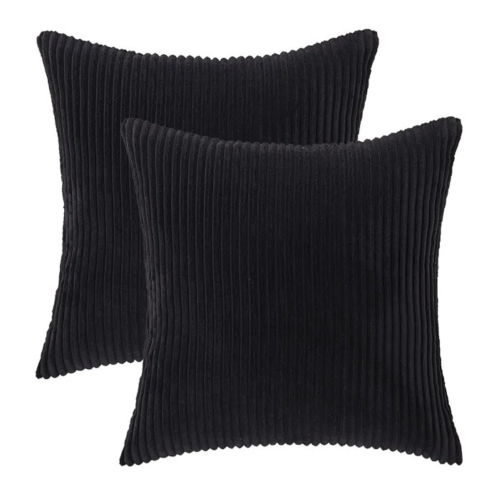 Corduroy Soft Stripes Cotton Blend Reversible Throw Pillow, Black