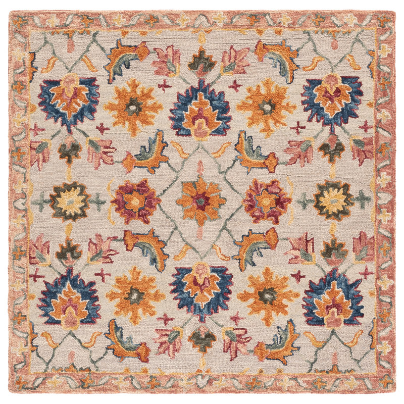 Hand Tufted Wool;Cotton Floral Indoor Rug, Square 5'