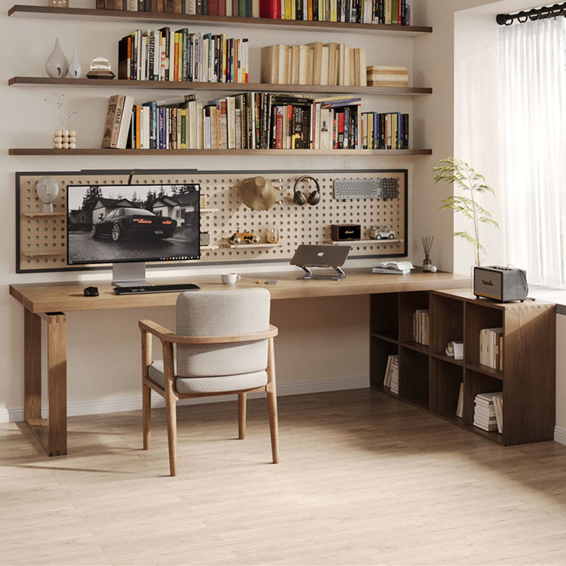 Bureaux rectangulaires en bois massif brun clair, H 29,53 po x l 70,87 po x P 23,62 po, Retour à droite