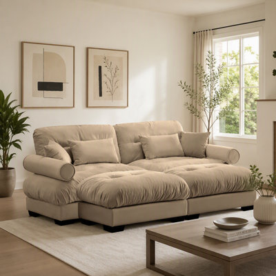 Canapé surdimensionné à deux places moderne avec 2 poufs, coussin lombaire et coussins décoratifs