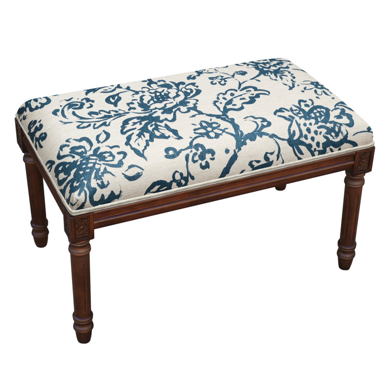 Banc en bois massif Cambel, Toile peinte noyer / bleu marine