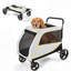 Grande poussette pour chien jusqu'à 176 lb avec roues tout-terrain à 360 °, poussette pliable pour animal de compagnie avec housse de protection contre les intempéries, filet d'air, frein à pied et panier de rangement, blanc
