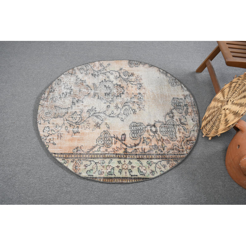 Tapis en laine fabriqué à la main beige avec motif floral pour chambre d'enfant et dortoir - Style rétro turc anatolien
