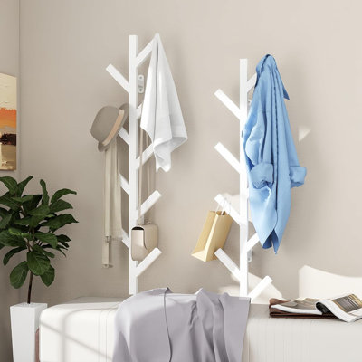 Portemanteau mural 9 crochets - Portemanteau en métal blanc pour vestes, chapeaux, sacs, vestibule ou chambre à coucher