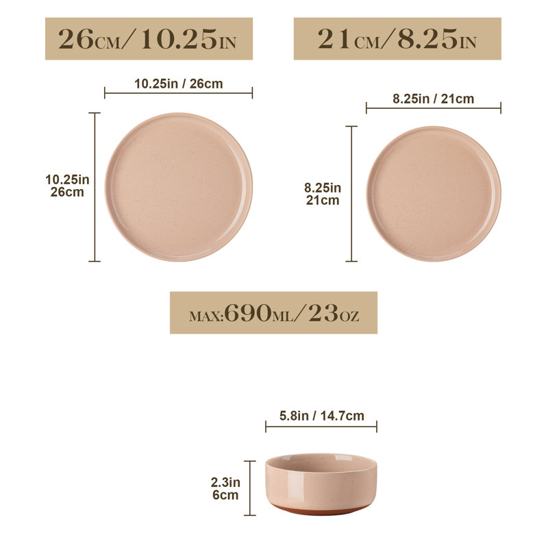 24 Piece Stoneware Dinnerware Set - Service for 8, Pink
