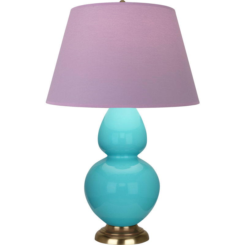 Lampe de table double gourde en céramique, Lavande / prune, Bleu œuf glacé / laiton, Laiton