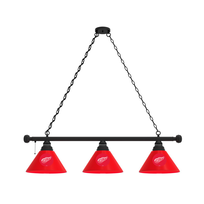 3 - Light Pool Table Lights Pendant, Black, Detroit Red Wings