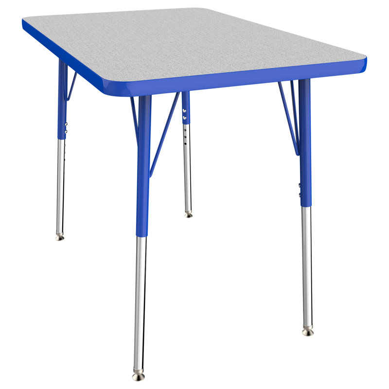 Table d'activité rectangulaire à hauteur réglable en forme de T, Gris/Bleu/Noir, 24 po x 36 po, Roulement pivotant standard