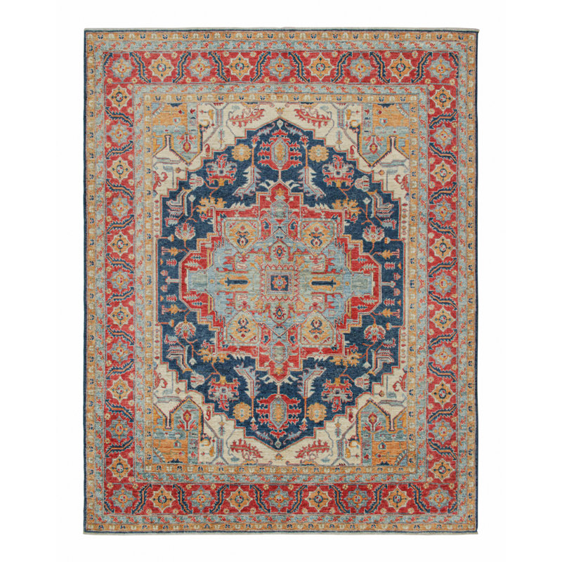 Hand Knotted Wool Area Rug in Red