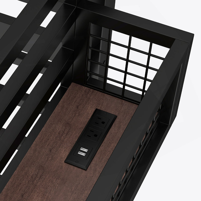 Twin XL Size Loft Bed Frame With Desk, Storage Basket,Metal Loft Bed With Clock,And Charging Port,Black, Full