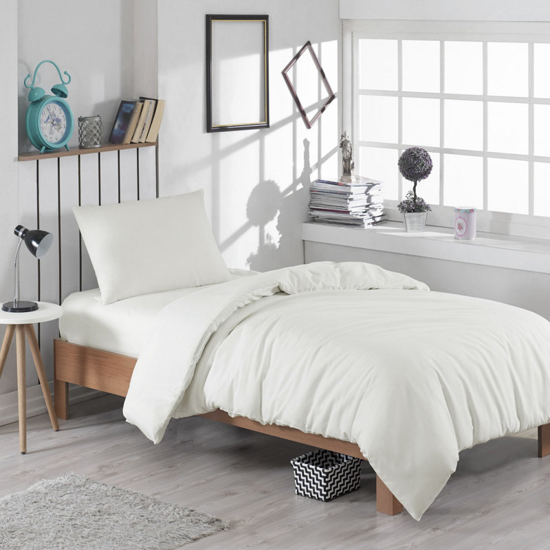 Ensemble de housse de couette en mélange de coton Burgener, Housse de couette 61 po x 87 po + 1 taie d'oreille, Crème