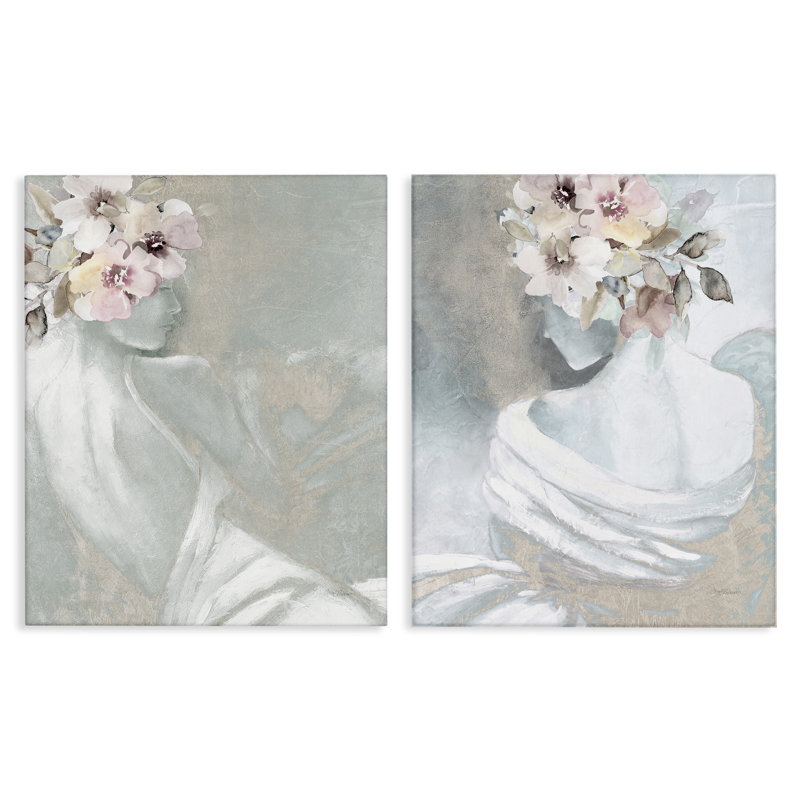 Figurine féminine, ensemble de 2 reproductions d'art sur toile par Carol Robinson, H 20 po x l 16 po