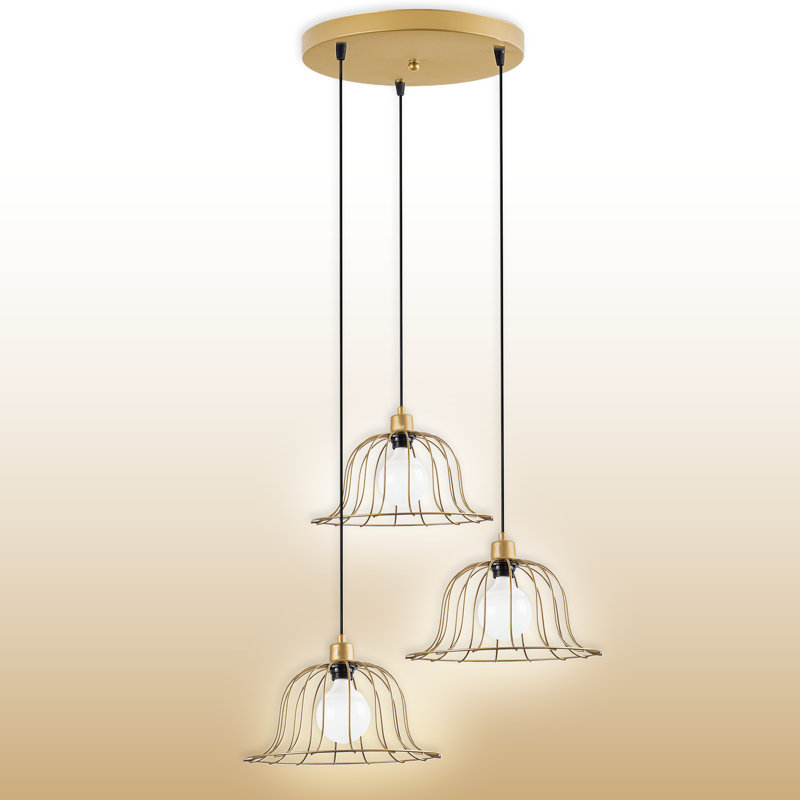 Luminaire suspendu en forme de cloche en métal à hauteur réglable 3 lumières