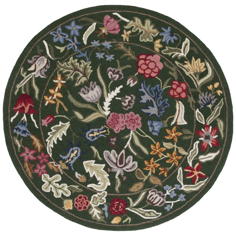 Loundin Hand Tufted Wool Floral Rug, Round 5'6"