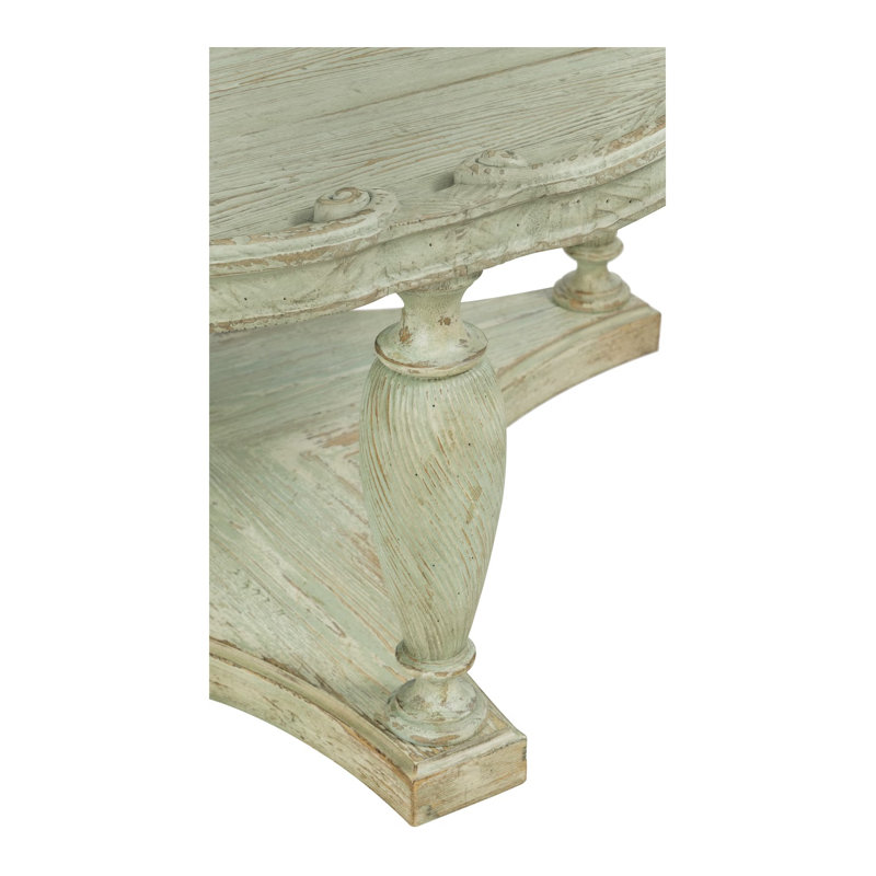 Soft White Pine Round Coffee Table with Distressed Finish