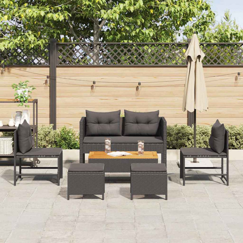 vidaXL Garden Sofa Set with Cushion Poly Rattan Furniture Outdoor Living, Black, Black