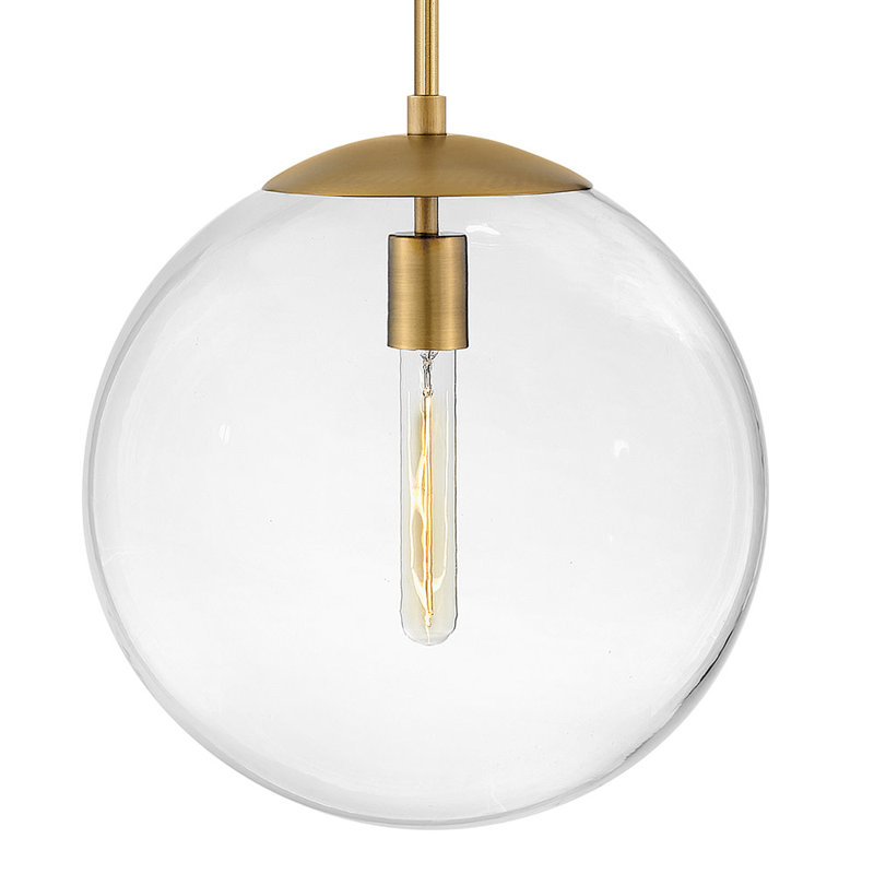 Warby Single Light Orb Pendant Light, Heritage Brass, Clear, 14.25" H x 13.5" W x 13.5" D