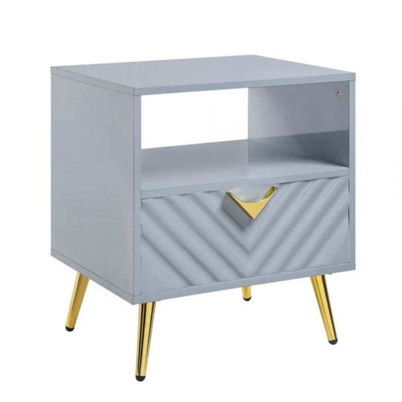Gaines Contemporary Rectangular End Table with Metal Legs, Gray