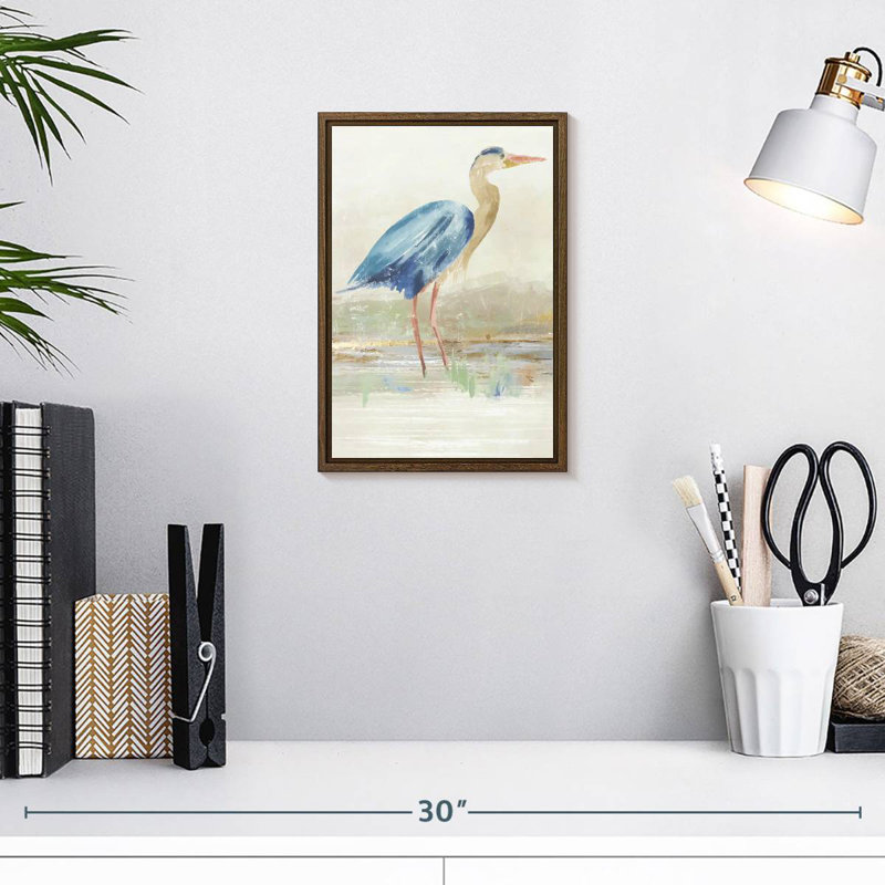 Héron dans le lac, 9" x 13", Floating Frame Walnut