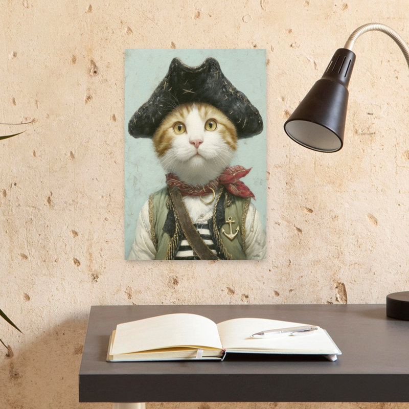 «Feline Pirate Captain», art mural contemporain, H 18 po x l 12 po