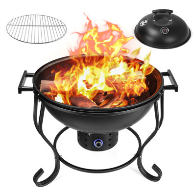 Fire Pit w/ Grill, 17"" Wood Burning Fire Pit w/ Adjustable Fan, Cooking Grate, Charcoal Grill -  ARBELI, FPBN1