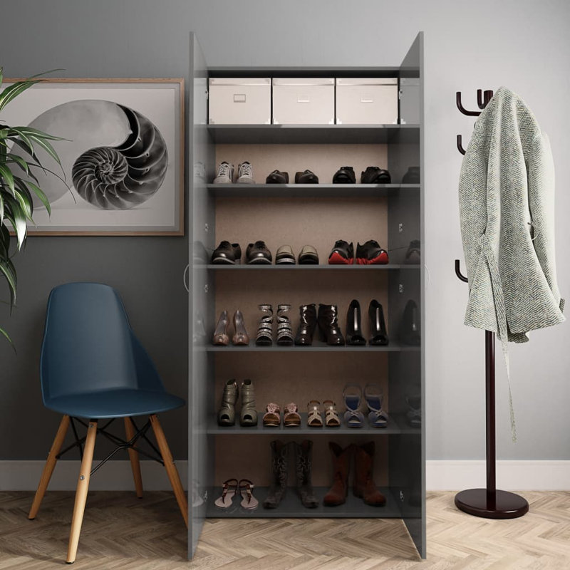 Armoire de rangement pour chaussures 24 paires, Gris à haute brillance