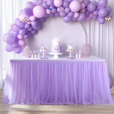 39.37" Tulle Table Skirts for Rectangle Square Round Tables, 2-Layer Grim Ruffle Tulle Tutu Cloth Table Skirt Decor Birthday Party Baby Shower Halloween Christmas Cake Dessert Tables, (No Table Cover)