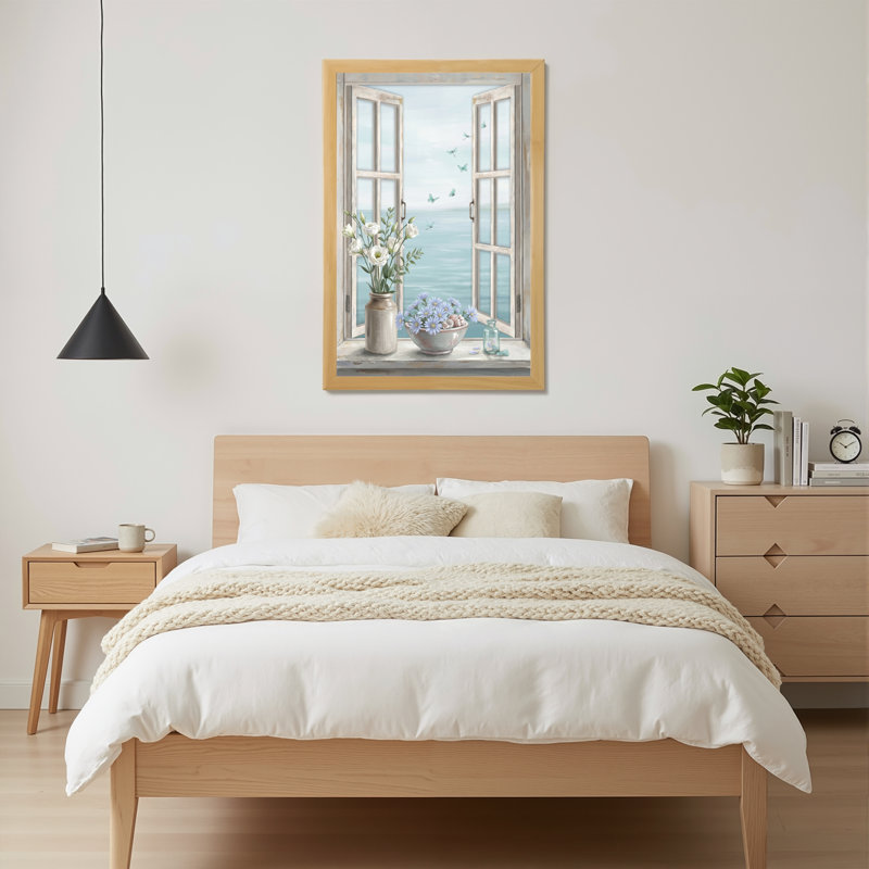 Art mural sur toile en bois naturel pour salon, chambre à coucher, bureau ou vestibule - décoration murale décorative avec vue sur la fenêtre