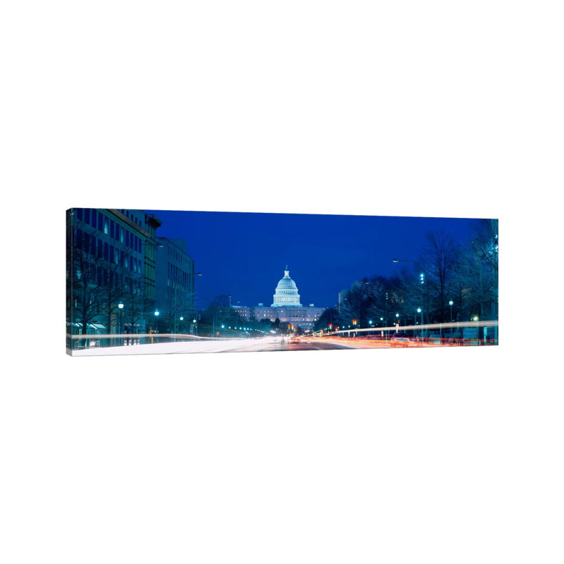 Government Building Lit Up At Dusk, Capitol Building, Pennsylvania Avenue, Washington DC, USA - Wrapped Canvas Panoramic Print