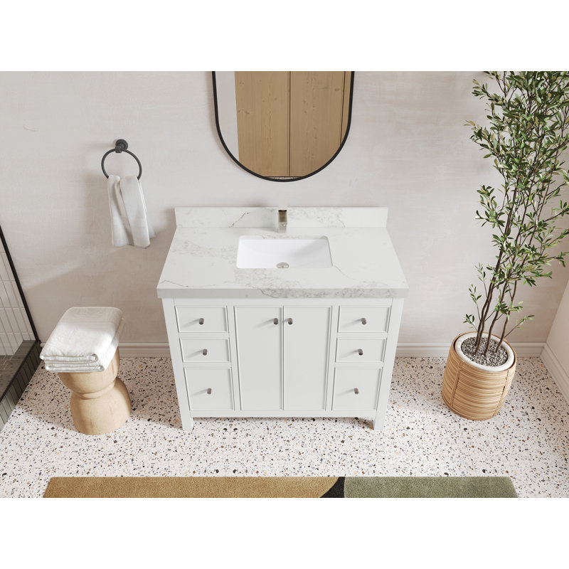 Meuble-lavabo simple 48 po avec plateau en quartz Bronya