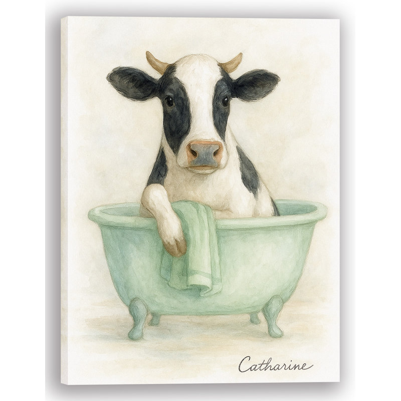 «Tidy Time - Cow with Towel», art mural sur toile tendue, H 24 po x l 16 po