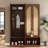 Farmhouse Widen Hall Tree With 4 Rattan Doors, Seating Bench, 6 Hooks And Shoe Cabinet-1248059403