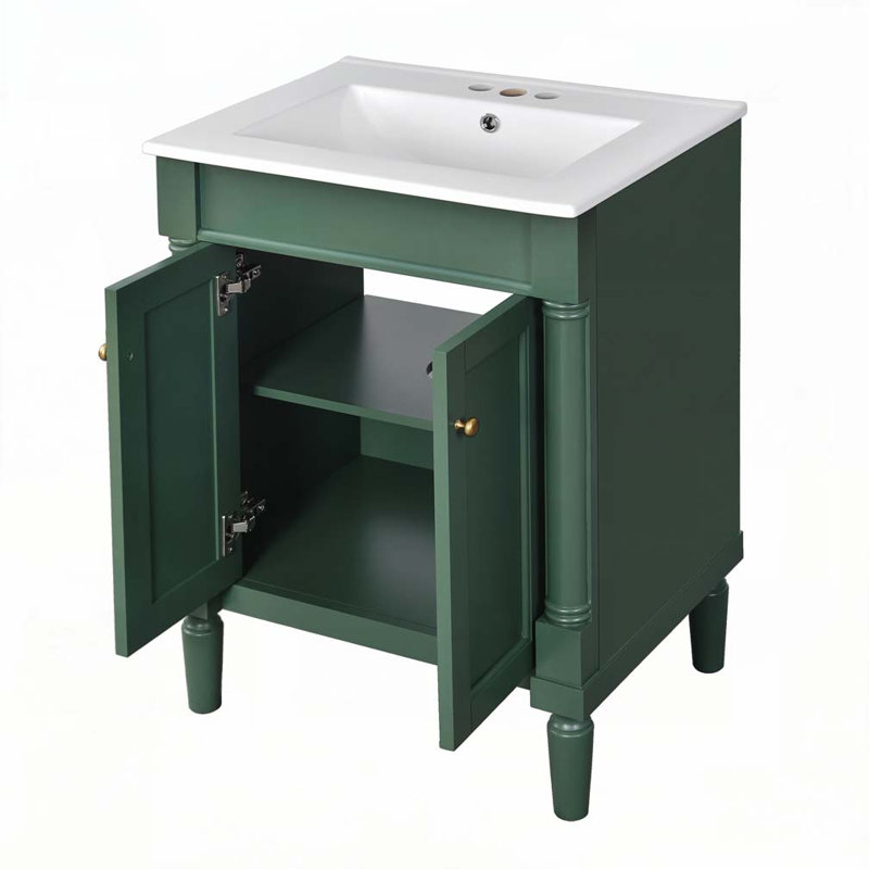 Meuble-lavabo de salle de bain avec lavabo supérieur, armoire de rangement moderne à 2 niveaux, Vert