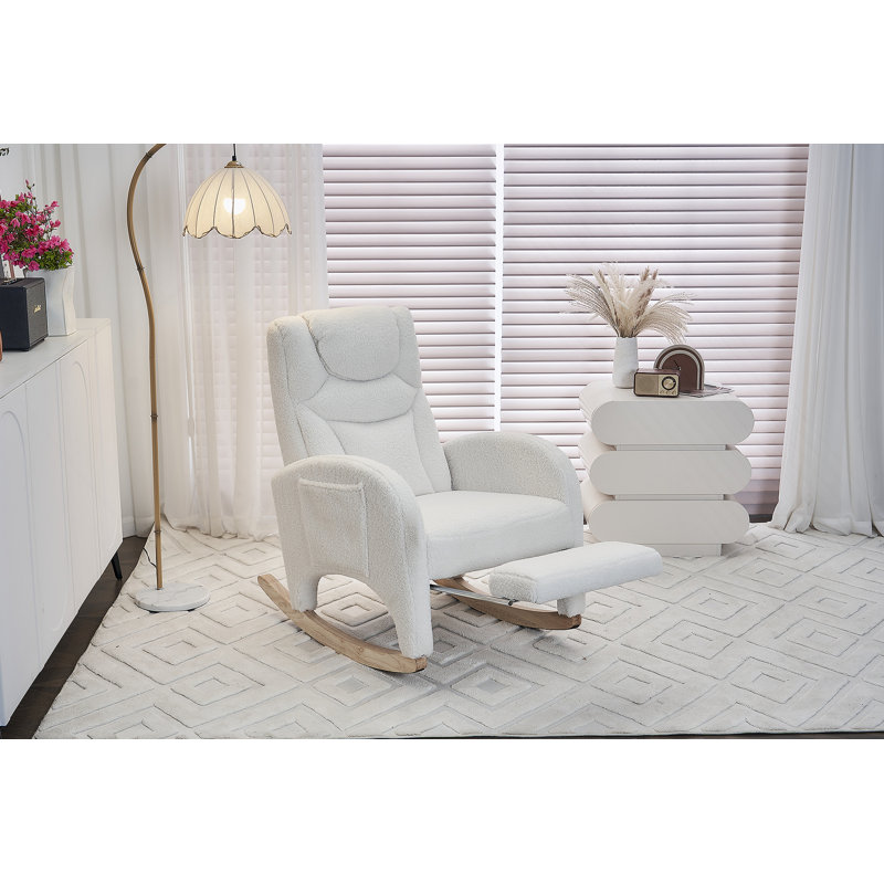 Chaise berçante Teddy en tissu avec repose-pieds réglable, ivoire