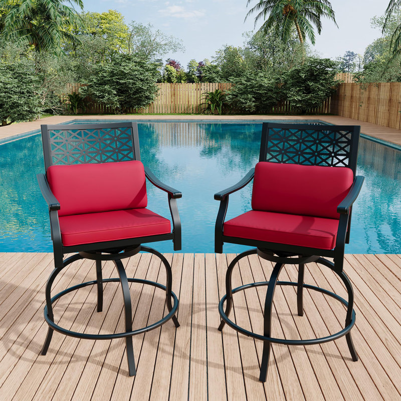 Ensemble de 2 tabourets de bar d'extérieur pivotants à hauteur de bar avec coussin de siège, Rouge