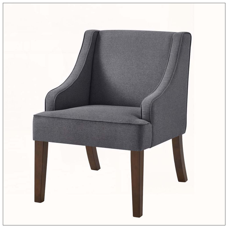 Chaise d'appoint moderne, fauteuil rembourré avec pieds en bois massif, Lin, Gris foncé
