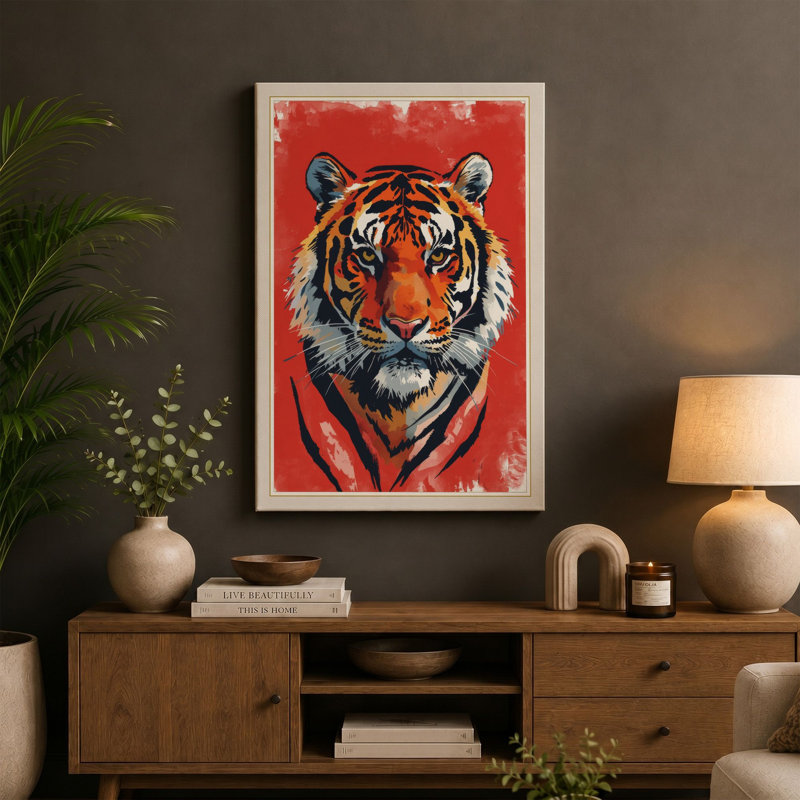 Tiger's Gaze Modern - Wrapped Canvas, 30x20 - 76.2 x 50.8 cm, Taupe Border