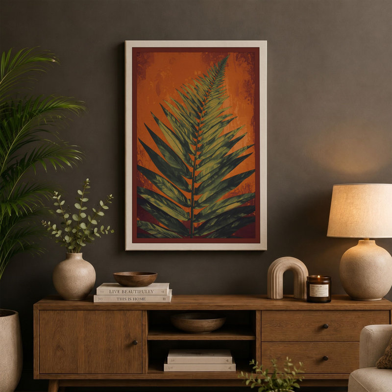 Fern Study Botanical - Wrapped Canvas, 24x16 - 61.0 x 40.6 cm, Taupe Border