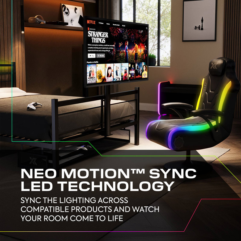 X Rocker Basecamp RGB Double Gaming TV Bed with App Controlled LED Lights - Black